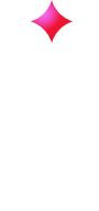 White magnifying glass icon with a pink sparkle inside on a black background.